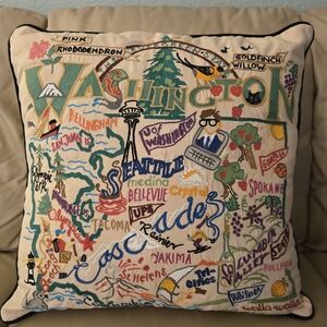 Washington State Hand Embroidered Pillow with Multicolor Design